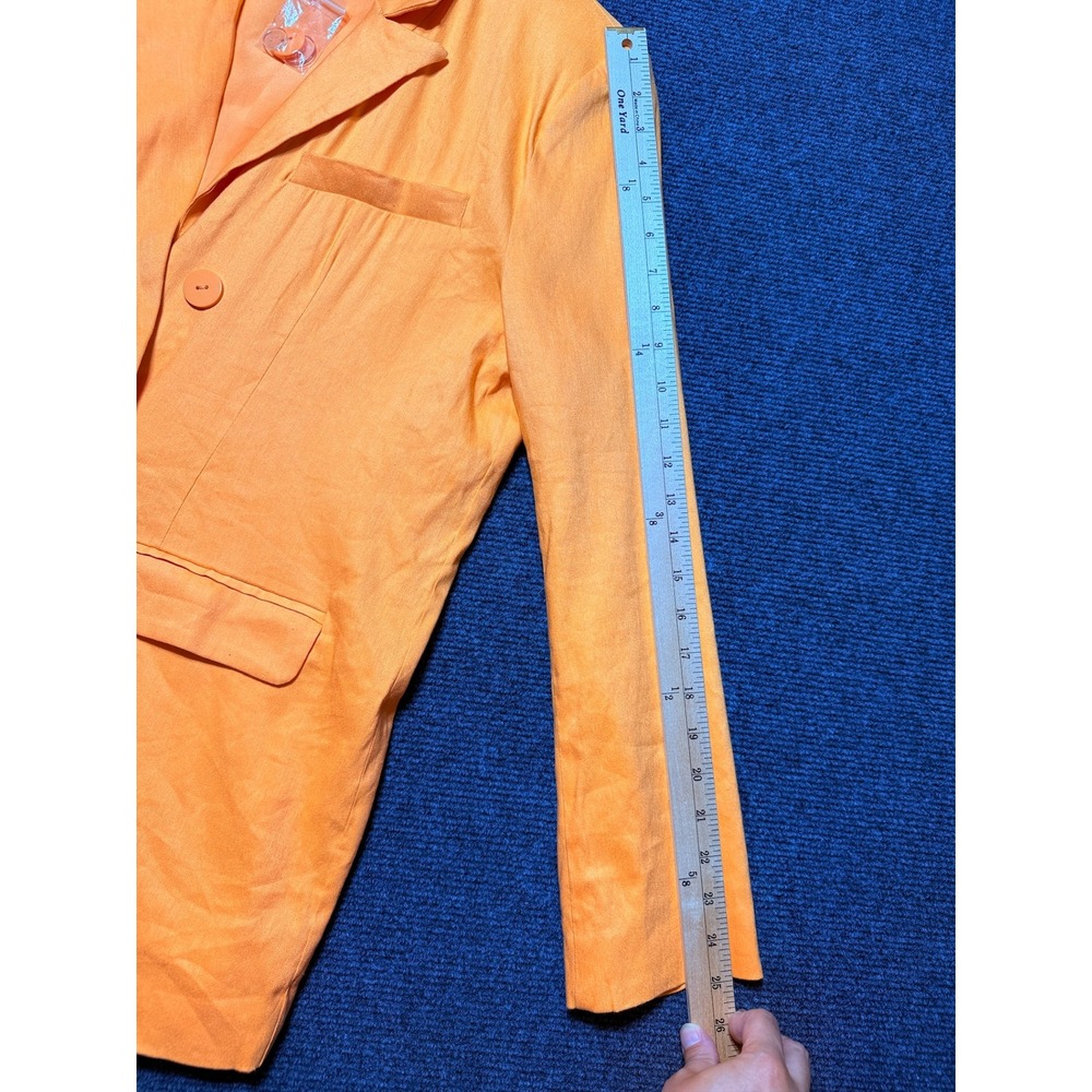 Forever 21 Blazer Jacket Women Large Orange Double Breasted Linen Blend - Picture 8 of 9